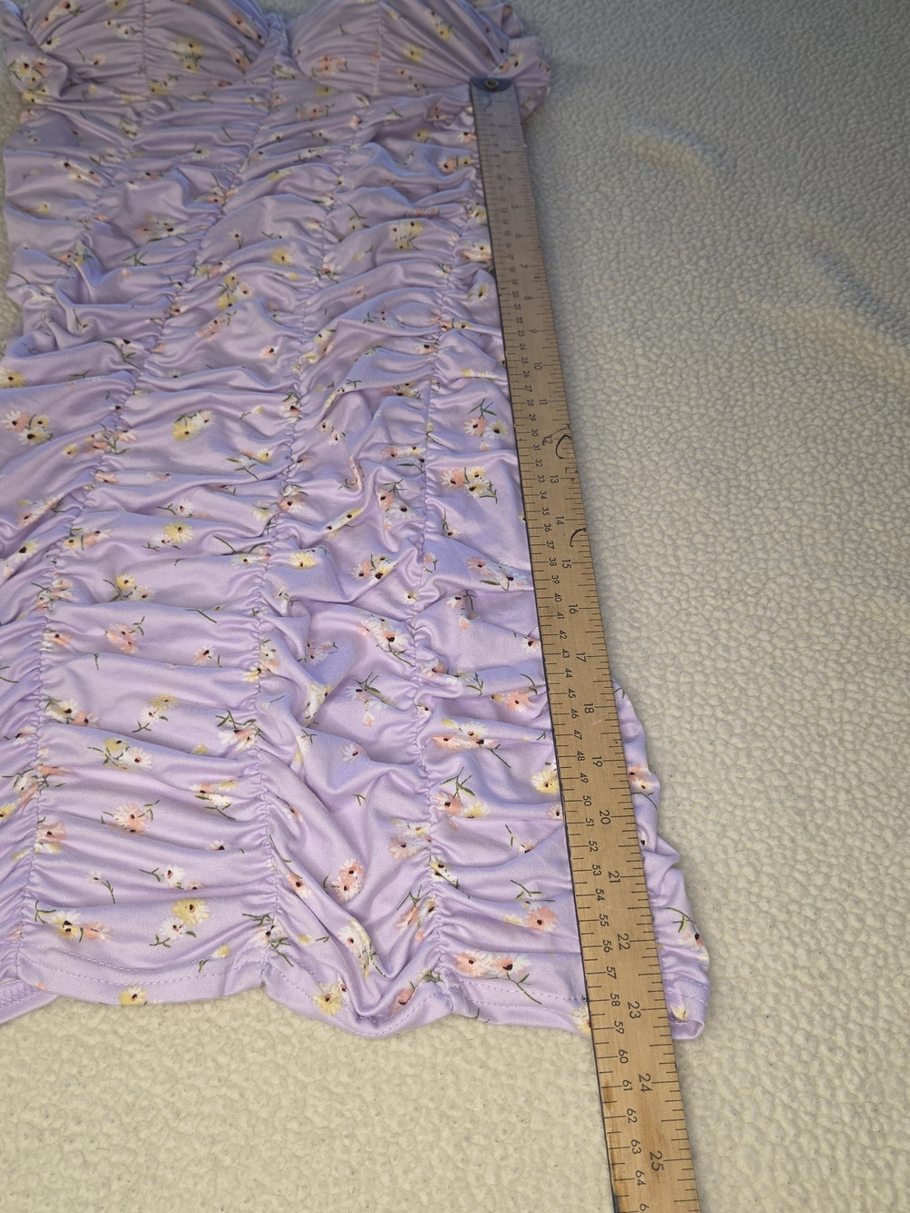 Haute Monde Ruched Lilac Floral Bodycon Dress Size L Large - Picture 5 of 8